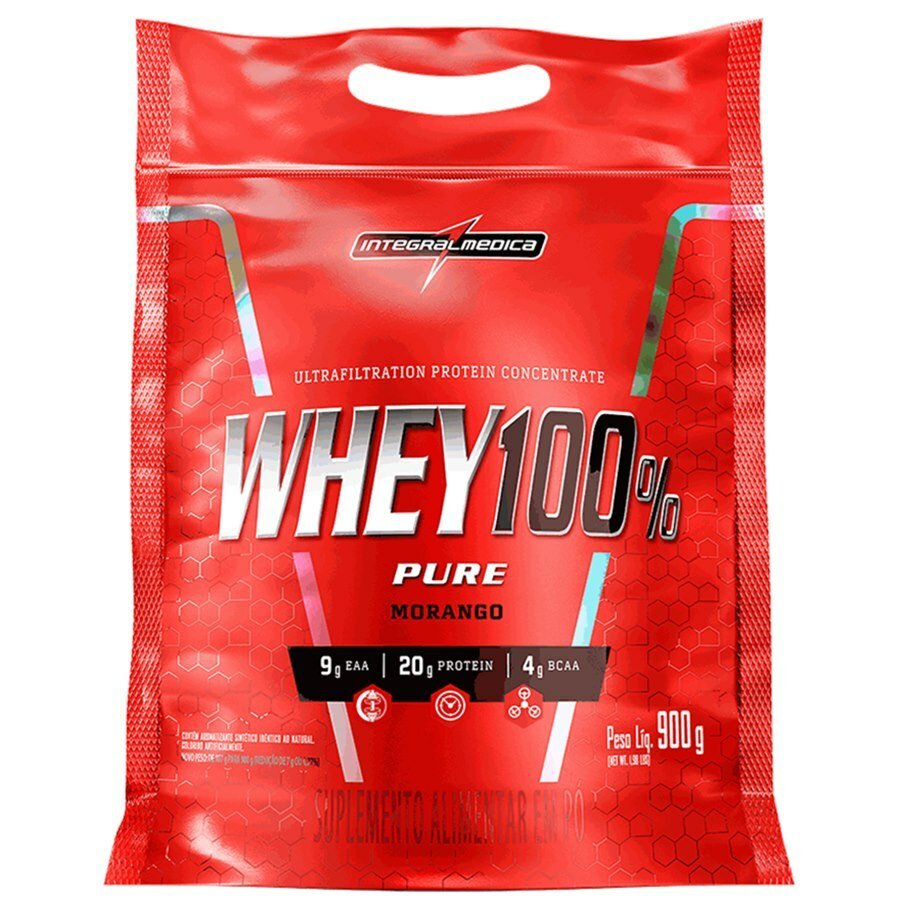 Whey 100% Pure Sabor Morango Refil 900g