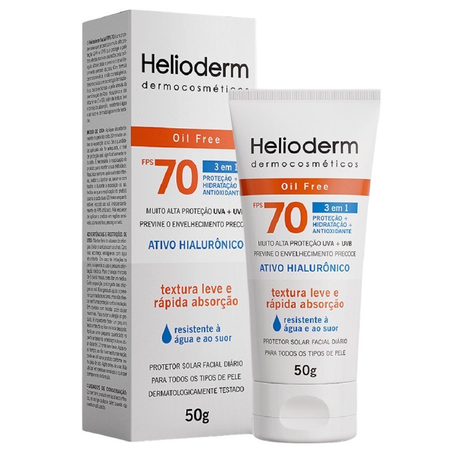 Protetor Solar Facial Helioderm Fps 70 Oil Free 3 Em 1 50g