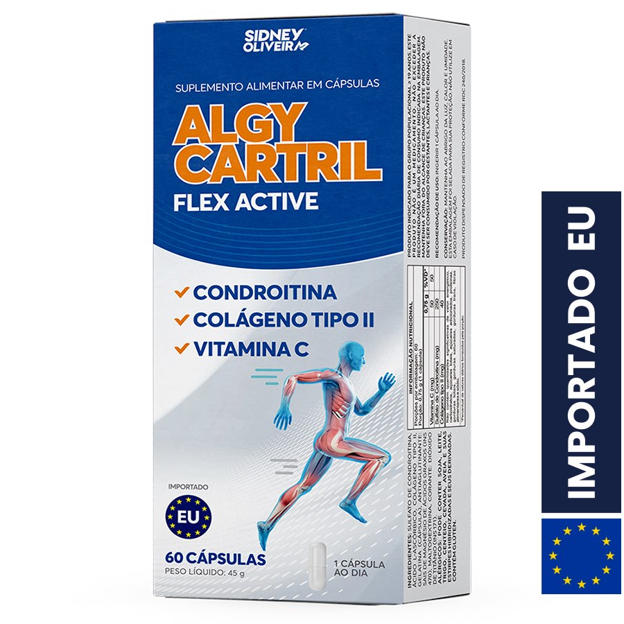 Colágeno Tipo Il + Condroitina + Vitamina C Algy Cartril Flex Active 60 Cápsulas União Europeia